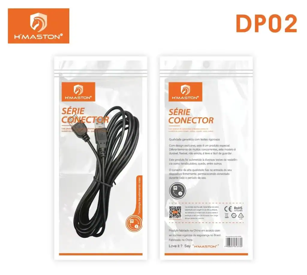Cabo extensor USB DP02 de 1,5 metros, compatível com dispositivos eletrônicos, garantindo conexão confiável e alta performance. Ideal para ampliar a distância entre seu computador e periféricos USB.