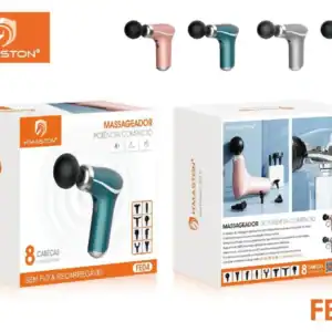Massageador portátil HMaston FE04 com alta potência, design ergonômico e múltiplas velocidades para alívio de dores musculares e relaxamento. Ideal para uso doméstico e profissional.
