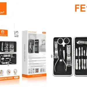 Kit manicure portátil com cortador de unhas, tesourinha, pinça, lixa e ferramentas de limpeza, ideal para cuidados pessoais em qualquer lugar.