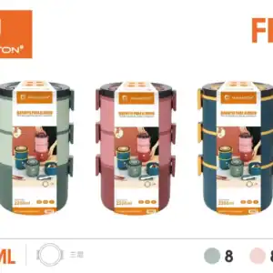 Marmita redonda multicamadas de 2200ml, ideal para refeições ao ar livre e transporte de alimentos com praticidade e durabilidade.
