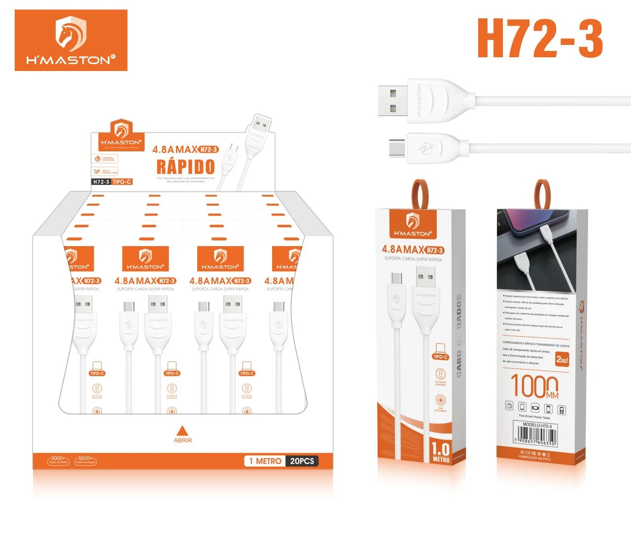 HMaston H72-3 Cabo Tipo C 4.8A 1M H72-3 (2 em 1) Hmaston Carregamento rápido