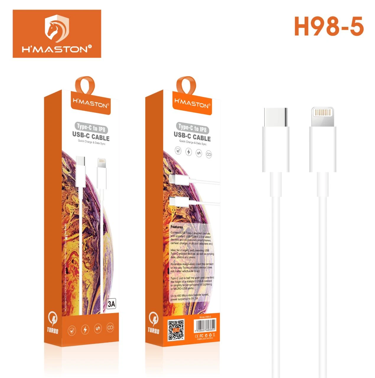HMaston H98-5 Cabo Carregador Type-c Lightning Cor: Branco