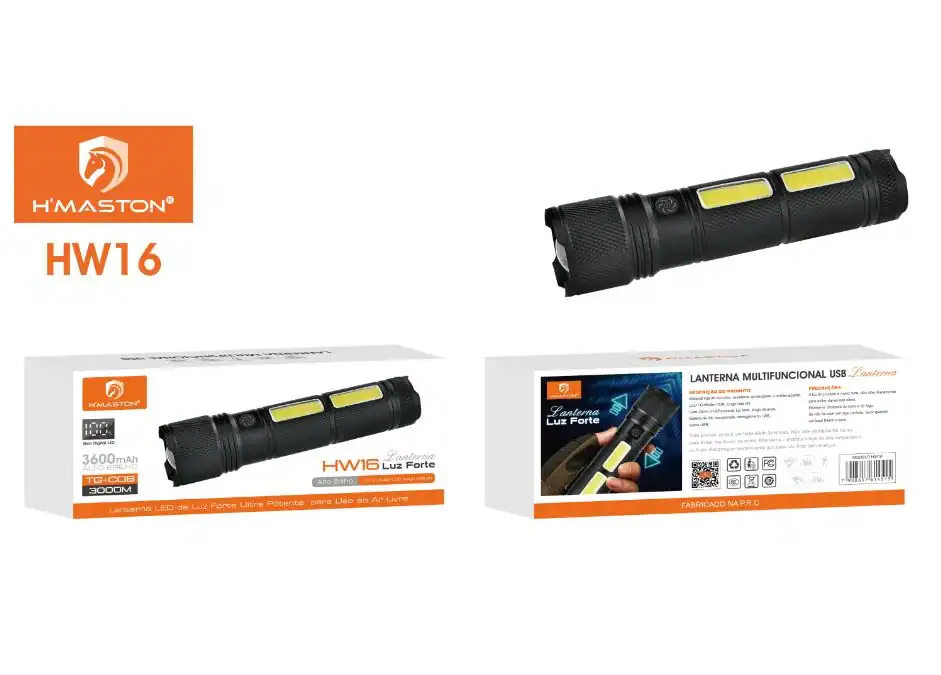 Lanterna H'Maston HW16 à prova d'água IP68, ideal para atividades ao ar livre, com resistência à água e poeira, iluminação forte de 3600 lumens, perfeita para uso em ambientes extremos e emergências.