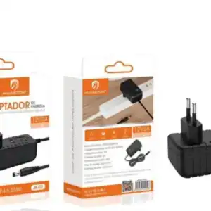 Adaptador de energia 12V/2A para dispositivos eletrônicos, compatível com diversas aplicações. Produto de alta qualidade, fácil de usar, com proteção contra curto-circuito e sobrecarga.