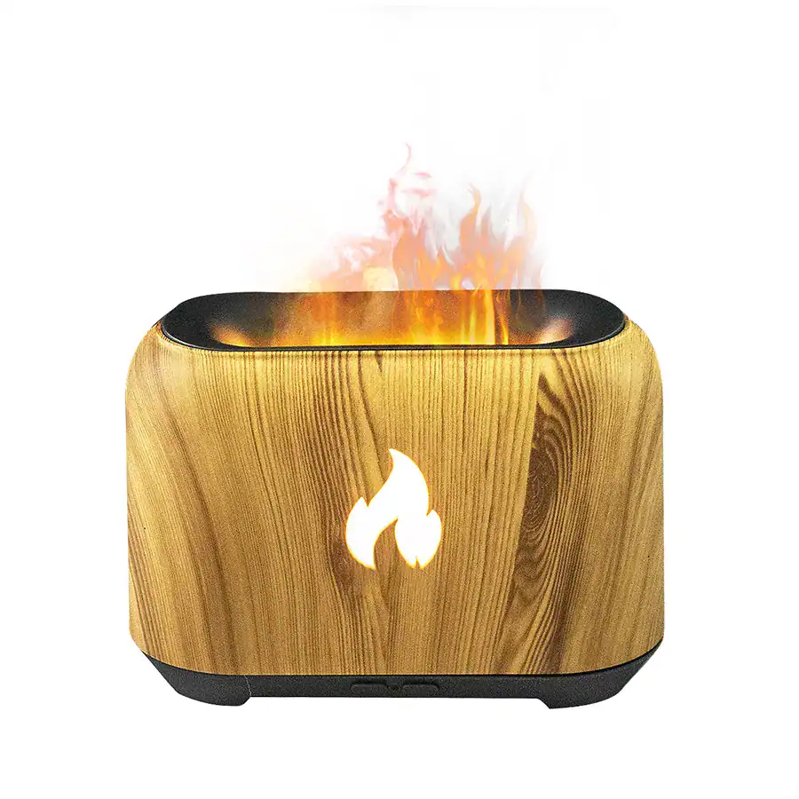 Difusor de aromas com chama LED, ideal para criar ambientes relaxantes e aconchegantes em casa ou escritório.