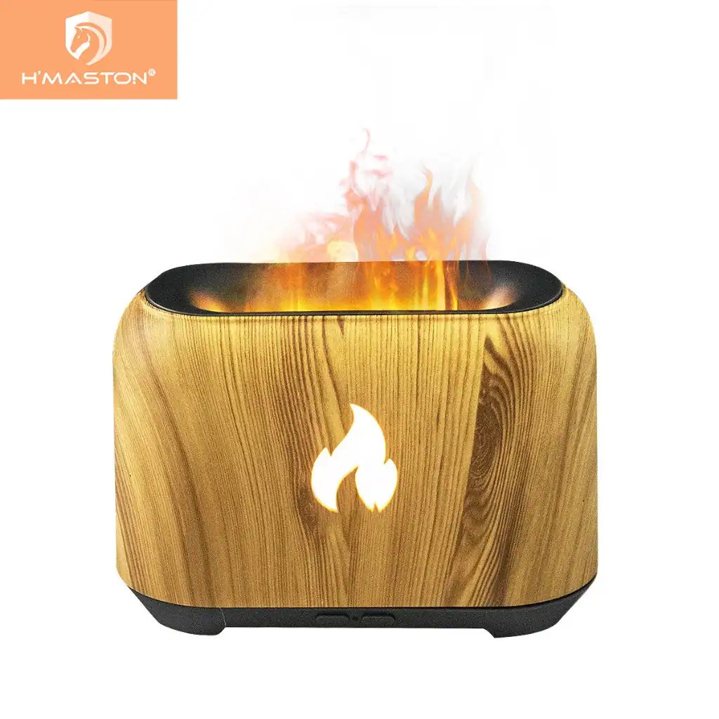 Difusor aromatizador de ambiente H'MASTON JSQ13 com design em madeira, que combina funcionalidade de umidificador e difusor de aromas, ideal para criar ambientes relaxantes e perfumados.
