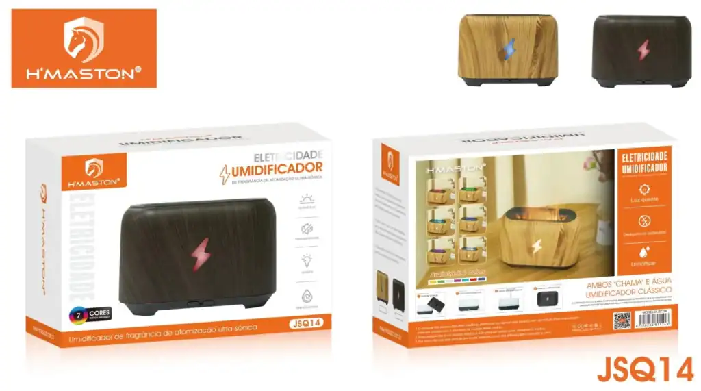 Difusor de aroma e umidificador de ar H'MASTON JSQ14, com design elegante e funcionalidade para ambientes mais saudáveis.