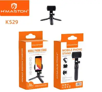 Suporte de celular ajustável H'Maston K529 com múltiplos ângulos, ideal para vídeos, chamadas e fotos. Compatível com diversos modelos de smartphones, oferece estabilidade e praticidade.