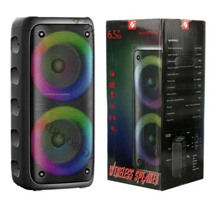 Caixa de som Bluetooth com luzes RGB dinâmicas, som potente e bateria de longa duração, ideal para festas e eventos ao ar livre. Conecte facilmente via Bluetooth e aproveite o som com efeitos visuais.
