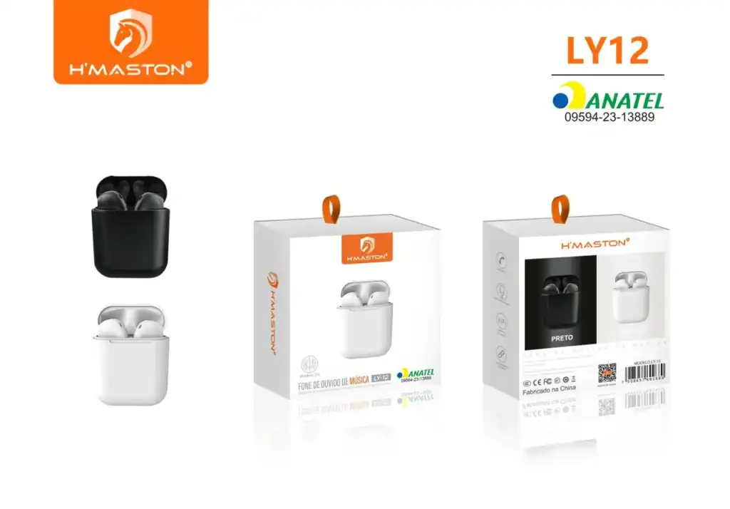 Fones de ouvido Bluetooth sem fio HMaston LY12 PB, com design colorido e confortável, ideal para uso diário, esportes e atividades ao ar livre, com excelente qualidade de som e praticidade.