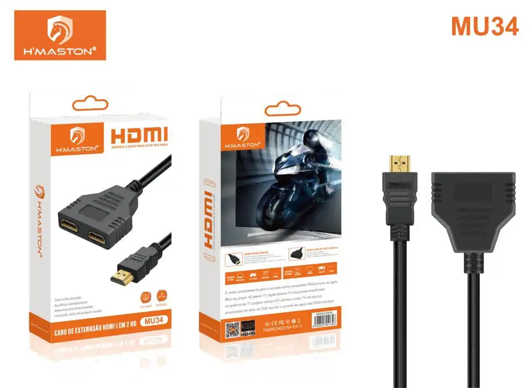 Cabo de extensão HDMI MU34 com 1 entrada macho, ideal para ampliar a conexão entre dispositivos de áudio e vídeo. Compatível com televisores, consoles e computadores, garantindo alta qualidade de sina.