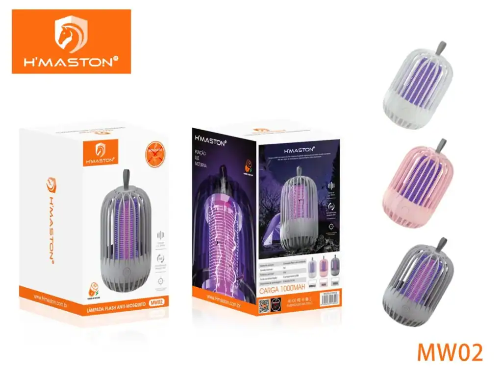 Luminária anti-mosquito H’Maston MW02 com luz atraente, eficaz na repelência de mosquitos, ideal para ambientes internos e externos, com design moderno e alta durabilidade.