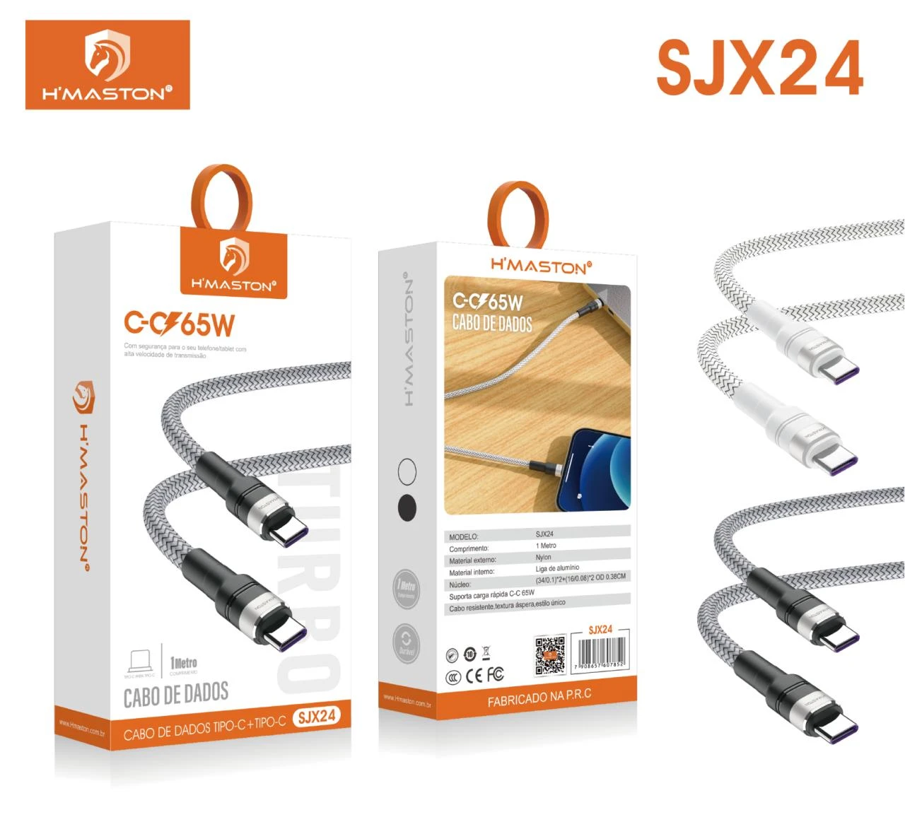 HMaston SJX24 Cabo HMaston 65W SJX24 USB-C para USB-C Comprimento de 1 metro