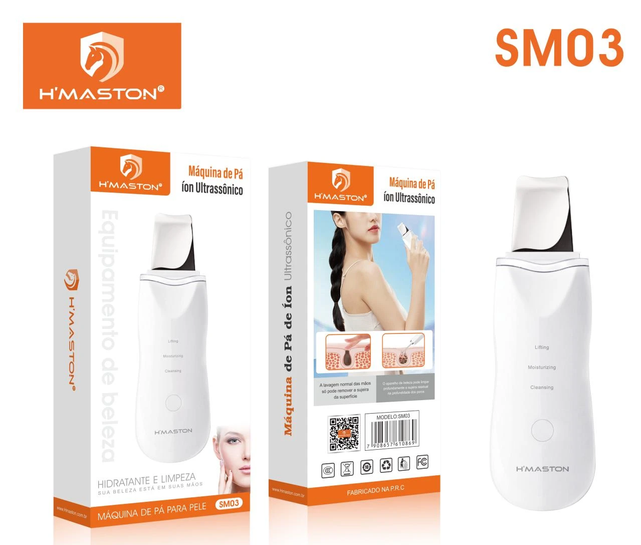 HMaston SM03 Máquina de Pá Ultrassônica para Limpeza e Hidratação Facial Utiliza vibrações de alta frequência