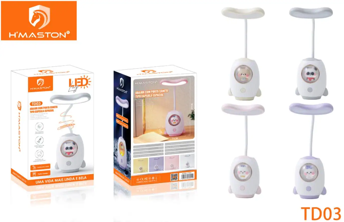HMaston TD03 Luminária Cilindro Espacial com Suporte de Canetas LED protetor ocular