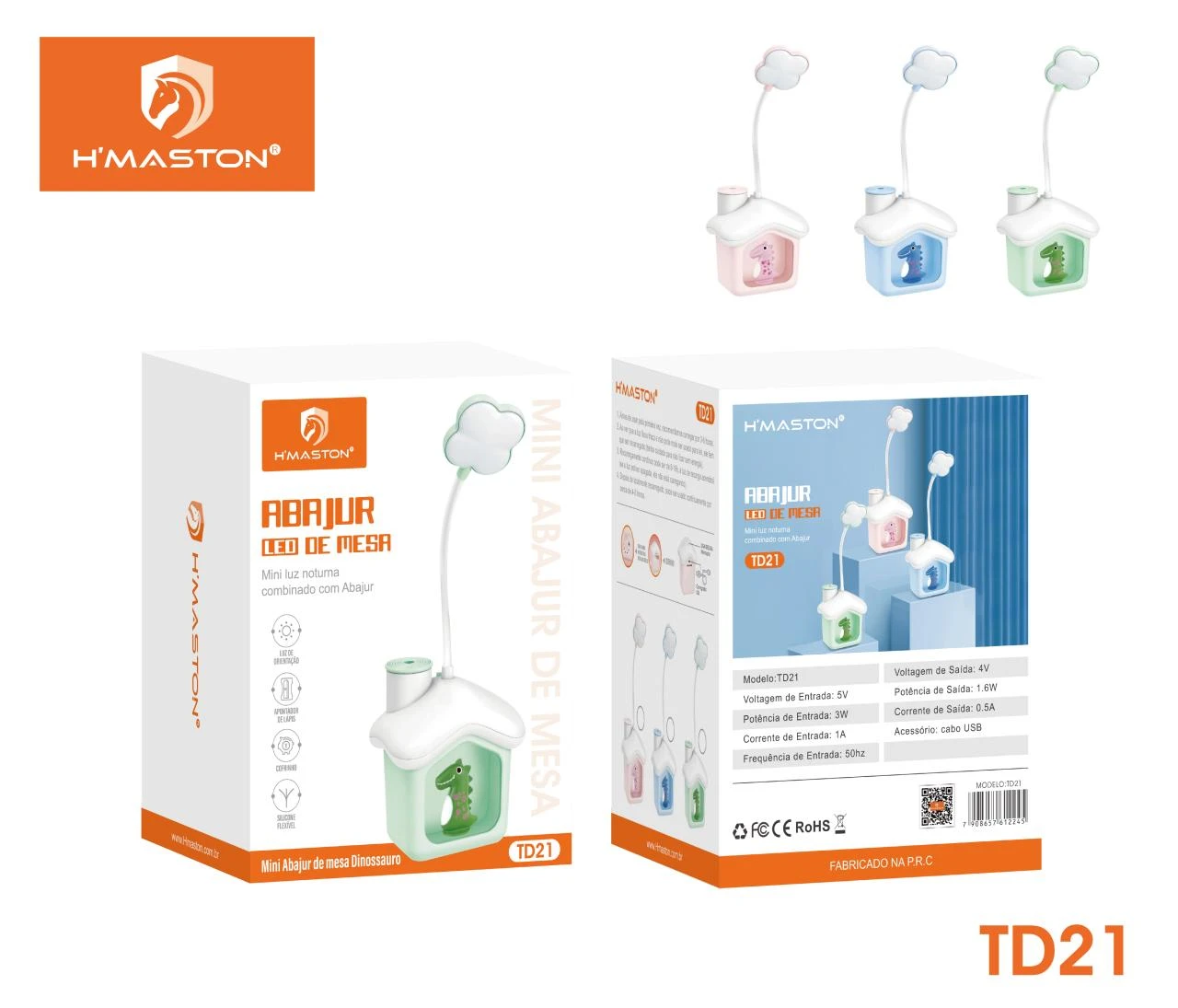 HMaston TD21 Luminária Dinossauro Luz ajustável em 2 níveis