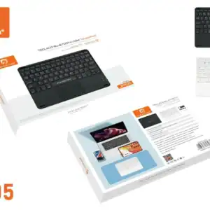 Teclado portátil, recarregável via Tipo-C, compatível com dispositivos Bluetooth, design slim e elegante, ideal para trabalho e lazer.