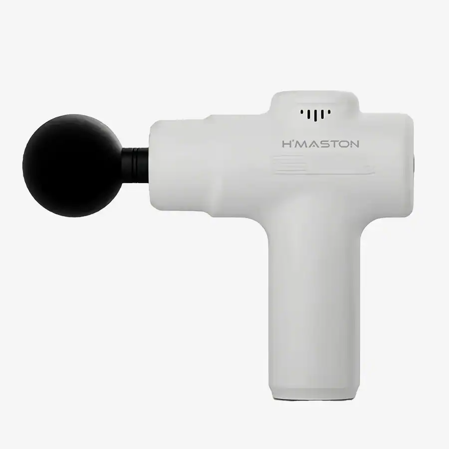 Massageador muscular portátil H'MASTON para alívio de tensões e dores corporais. Ferramenta de terapia de percussão compacta e eficiente, ideal para uso doméstico e profissional.