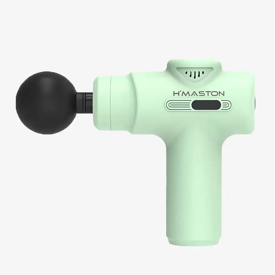 Massageador portátil H'MASTON com cabeça de bola preta para alívio muscular.