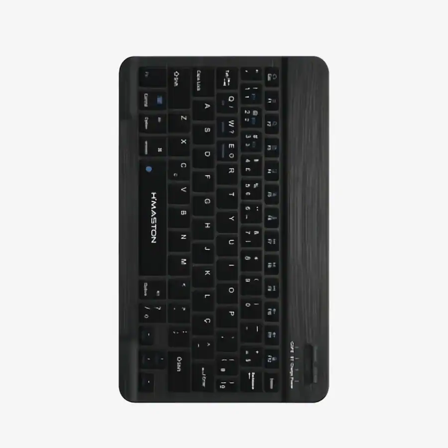 Teclado H'MASTON compacto, com design ergonômico e acabamento em preto fosco, ideal para uso doméstico e profissional, oferecendo conforto e eficiência na digitação.