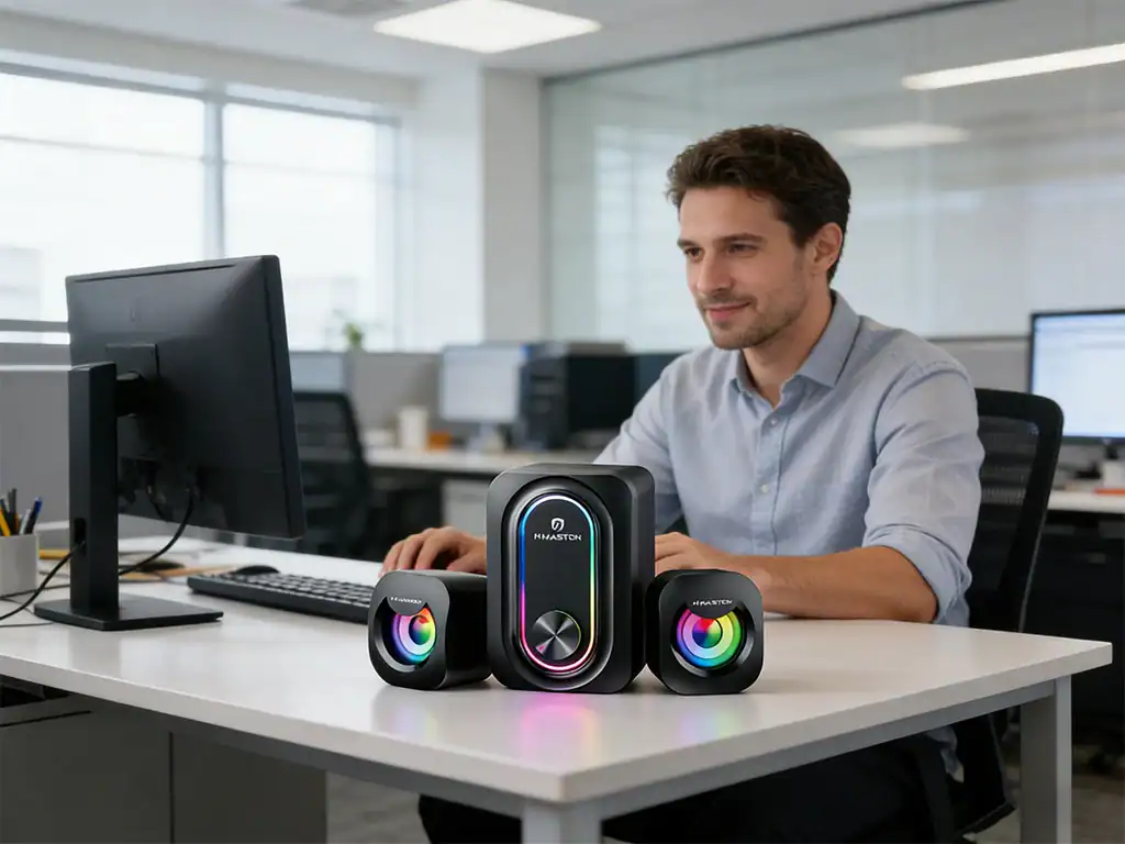 Caixas de som H'MASTON de alta tecnologia, perfeitas para quem busca qualidade sonora superior e design elegante. Ideal para uso doméstico ou profissional, com som imersivo e conectividade avançada.