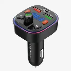 Transmissor FM para carro H'MASTON com Bluetooth, USB e cartão SD, ideal para ouvir músicas e atender chamadas com qualidade sonora superior.
