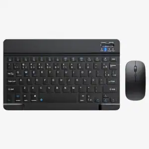 Teclado e mouse sem fio compatíveis com computadores, ideais para escritório e uso doméstico, com conexão Bluetooth e design ergonômico.