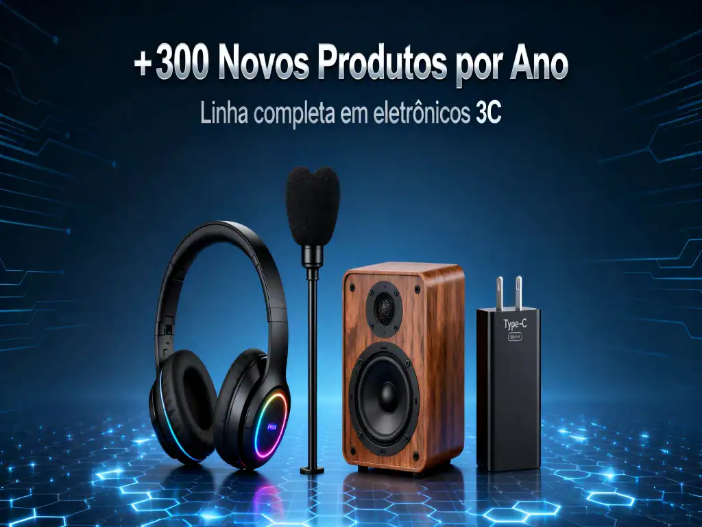 Ótima oportunidade de revenda com produtos eletrônicos H'Maston, incluindo fones de ouvido, microfones, caixas de som e carregadores, com alta margem de lucro para o mercado de 2026.