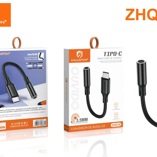Cabo adaptador de áudio H'Maston com conector USB-C e entrada para fone de ouvido de 3,5mm, compatível com dispositivos móveis, ideal para ouvir música com qualidade e praticidade.